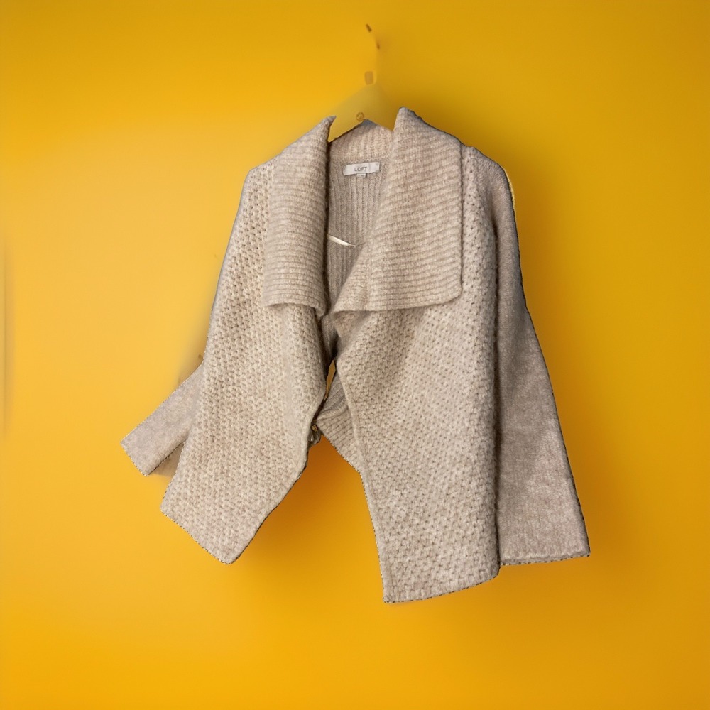 Ann Taylor LOFT Cream Wool and  Knit Large Shawl Collar Cardigan Duster Size M